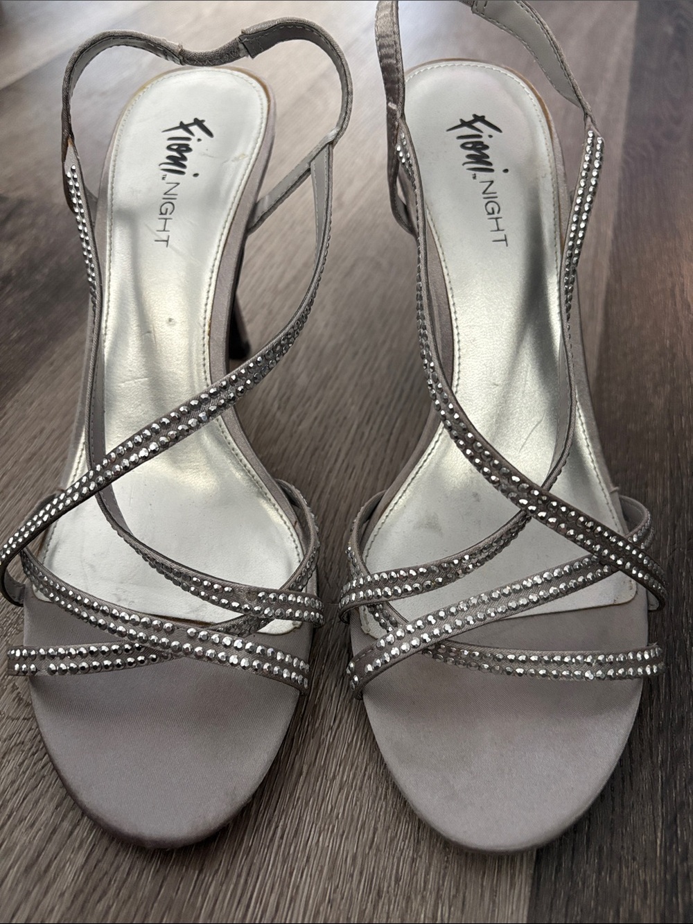 FIONI Night Silver Rhinestone Strappy Slingback Heels